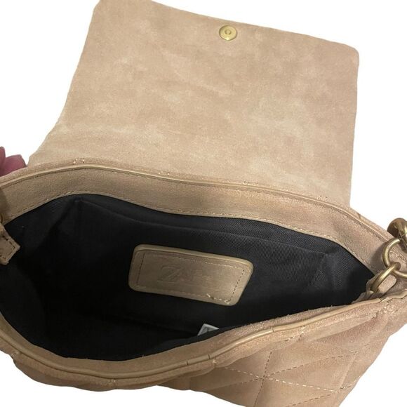 Zara Beige Quilted Leather Fleece Handbag - Picture 7 of 8